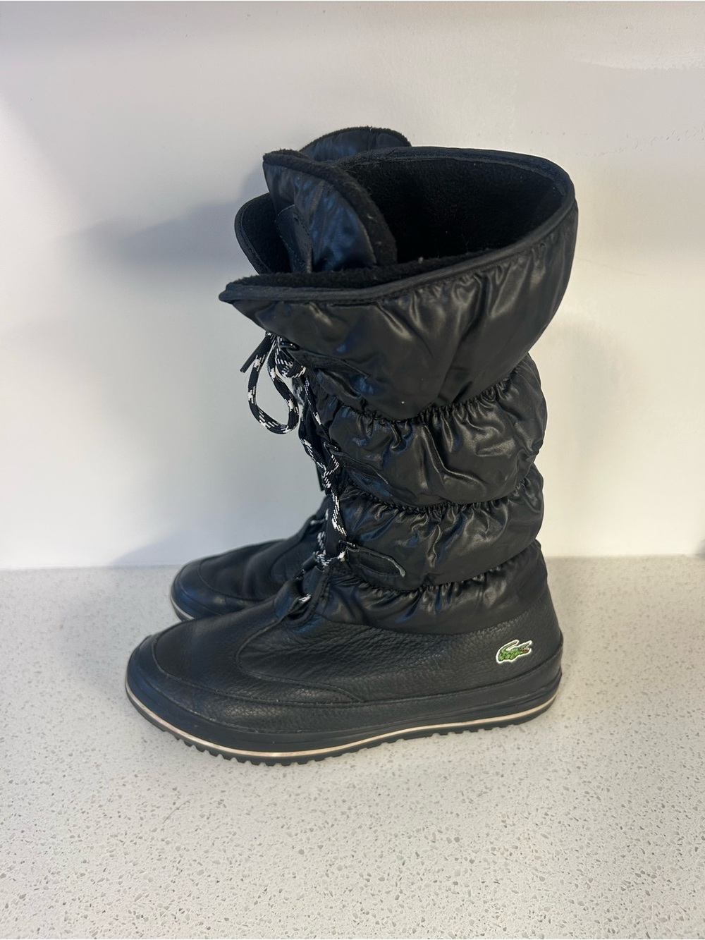 Lacoste Black Quilted Lace-Up Winter Boots with Green Croc Logo❤️Tuilerie❤️6